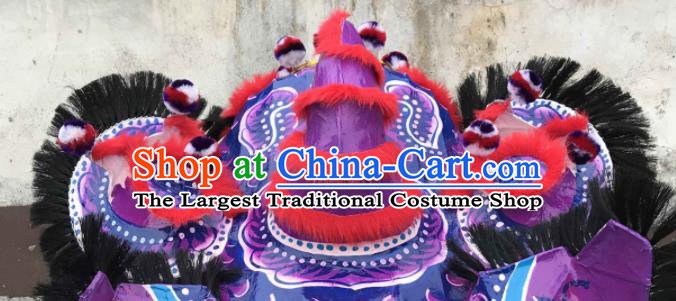 China Lion Dancing Fur Costumes Southern Lion Performance Uniforms Lion Dance Competition Purple Lion Head