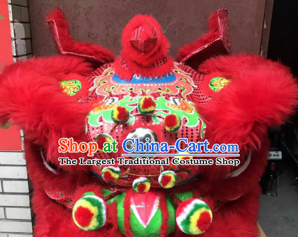 China Lion Dancing Competition Uniforms Handmade Red Fur Lion Head Southern Lion Dance Performance Costumes