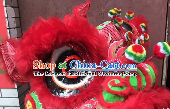 China Lion Dancing Competition Uniforms Handmade Red Fur Lion Head Southern Lion Dance Performance Costumes