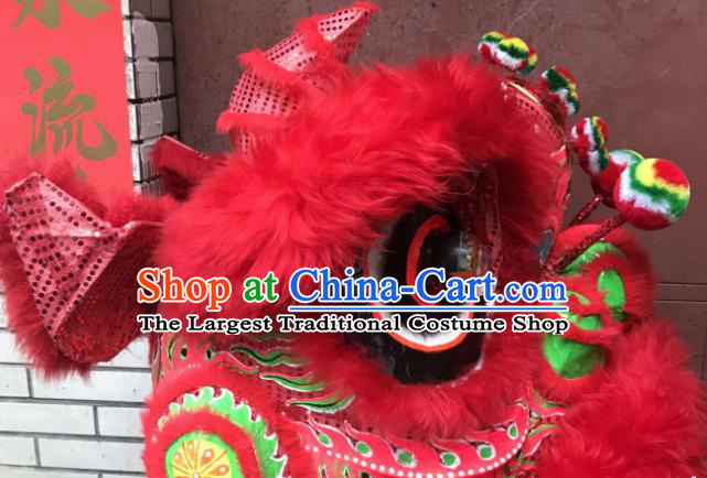 China Lion Dancing Competition Uniforms Handmade Red Fur Lion Head Southern Lion Dance Performance Costumes