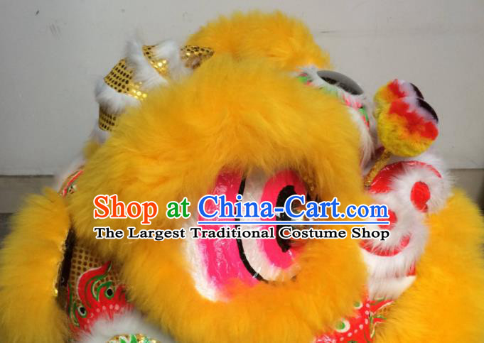 China Southern Lion Dance Performance Costumes Lion Dancing Competition Uniforms Handmade Yellow Fur Lion Head