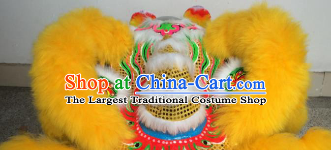 China Southern Lion Dance Performance Costumes Lion Dancing Competition Uniforms Handmade Yellow Fur Lion Head