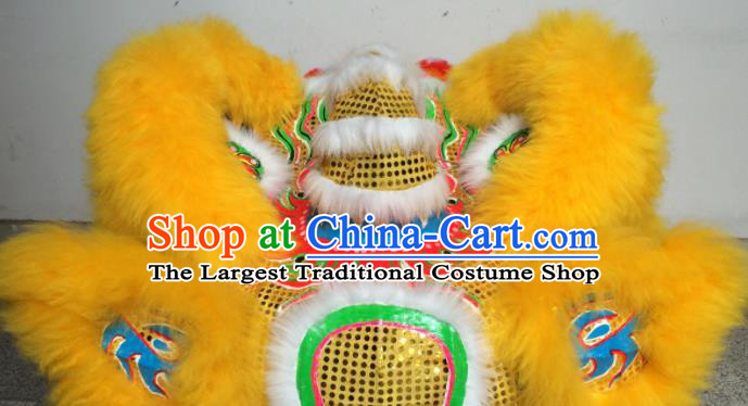 China Southern Lion Dance Performance Costumes Lion Dancing Competition Uniforms Handmade Yellow Fur Lion Head