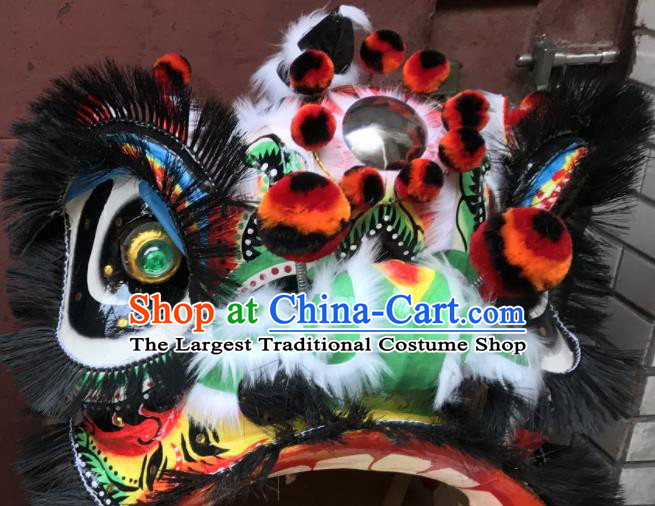 China Spring Festival Lion Dancing Competition Uniforms Handmade Green Lion Head Southern Lion Dance Performance Black Fur Costumes