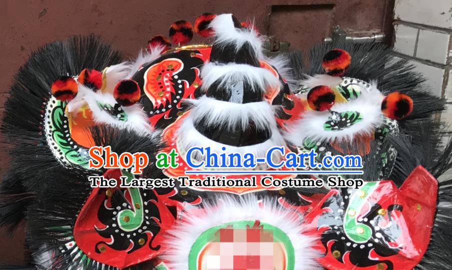 China Spring Festival Lion Dancing Competition Uniforms Handmade Green Lion Head Southern Lion Dance Performance Black Fur Costumes