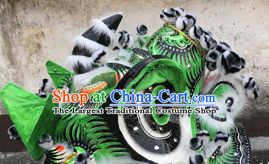 China Southern Lion Dance Performance White Fur Costumes Spring Festival Lion Dancing Competition Uniforms Handmade Green Lion Head