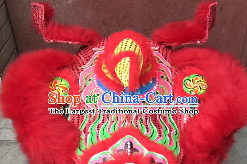 China Handmade Red Fur Southern Lion Head Adults Lion Dance Competition Uniforms Spring Festival Lion Dancing Performance Costumes