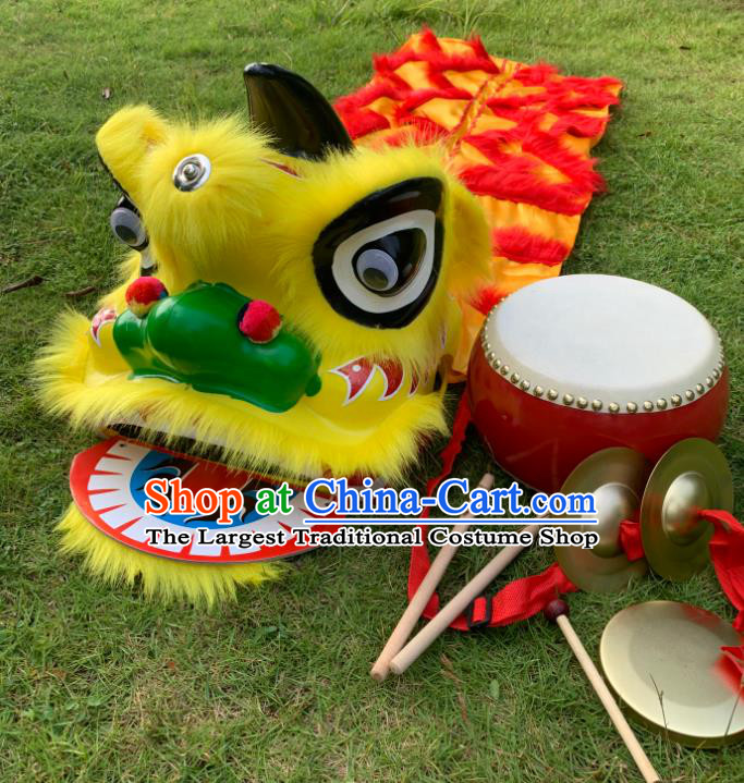 China Handmade Yellow Fur Lion Head Children South Lion Dance Competition Uniforms Spring Festival Lion Dancing Performance Costumes