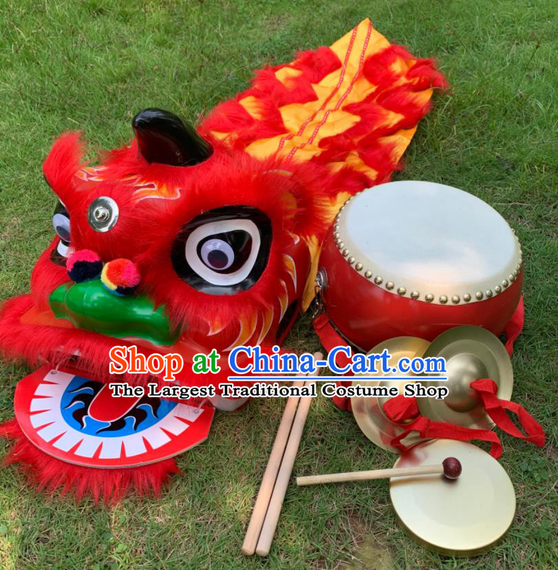 China Children South Lion Dance Competition Uniforms Spring Festival Lion Dancing Performance Costumes Handmade Red Fur Lion Head