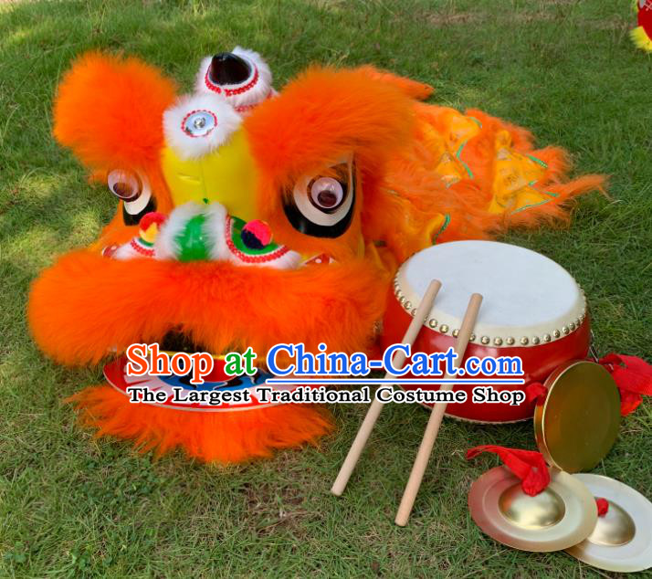 China Spring Festival Lion Dancing Costumes Handmade Children Orange Fur Lion Head South Lion Dance Performance Uniforms