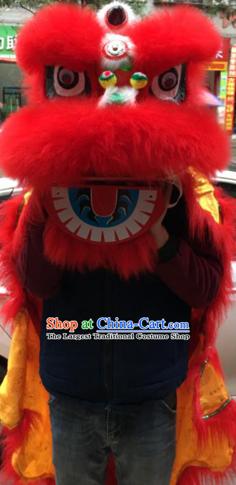China Handmade Children Red Fur Lion Head South Lion Dance Performance Uniforms Spring Festival Lion Dancing Costumes for Kids