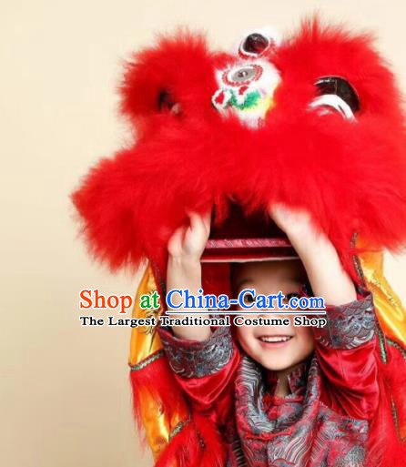 China Handmade Children Red Fur Lion Head South Lion Dance Performance Uniforms Spring Festival Lion Dancing Costumes for Kids