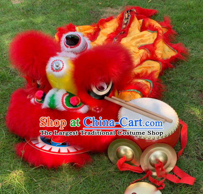 China Handmade Children Red Fur Lion Head South Lion Dance Performance Uniforms Spring Festival Lion Dancing Costumes for Kids