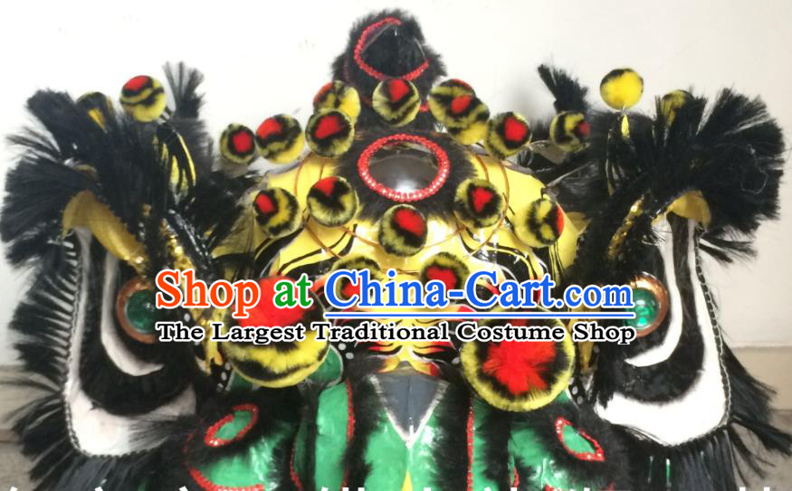 China Handmade Yellow Lion Head Southern Lion Dance Performance Black Fur Costumes Spring Festival Lion Dancing Competition Uniforms