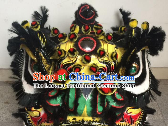 China Handmade Yellow Lion Head Southern Lion Dance Performance Black Fur Costumes Spring Festival Lion Dancing Competition Uniforms