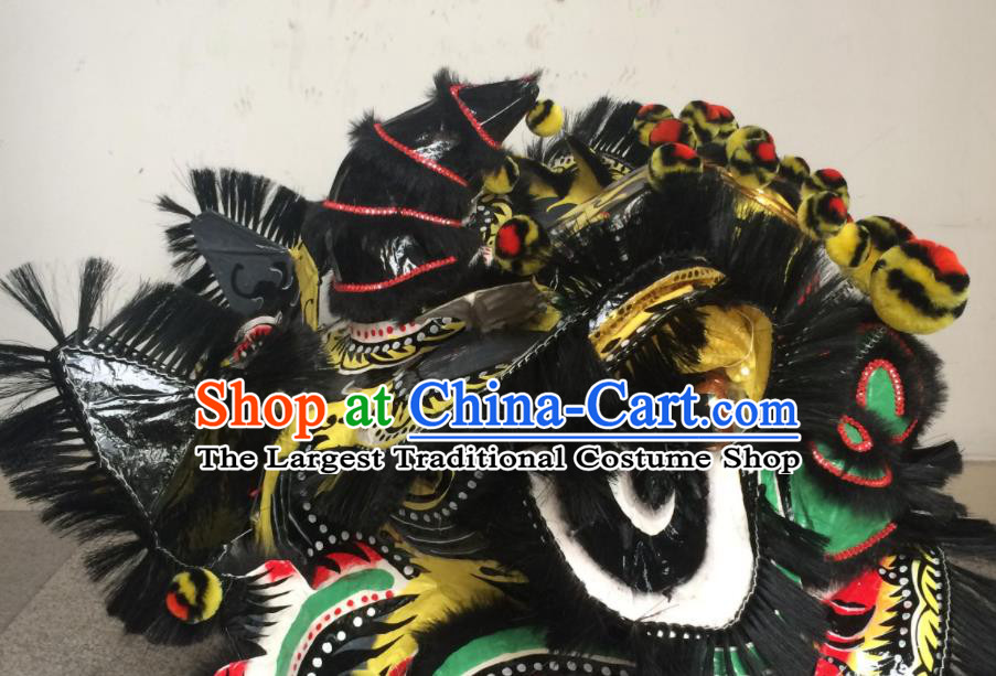 China Handmade Yellow Lion Head Southern Lion Dance Performance Black Fur Costumes Spring Festival Lion Dancing Competition Uniforms