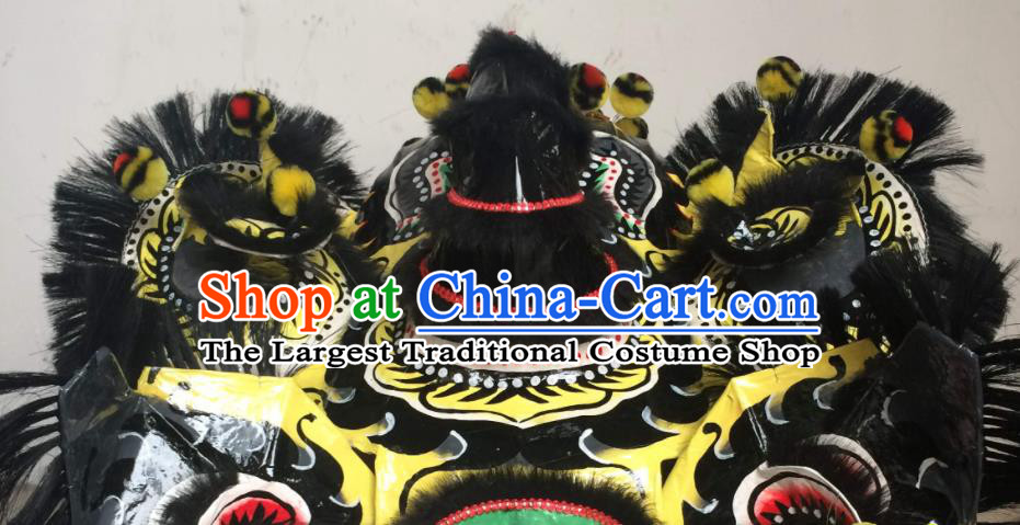 China Handmade Yellow Lion Head Southern Lion Dance Performance Black Fur Costumes Spring Festival Lion Dancing Competition Uniforms