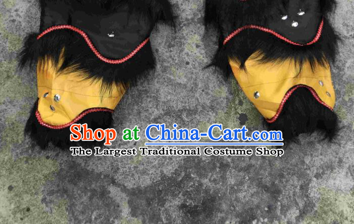 China Handmade Yellow Lion Head Southern Lion Dance Performance Black Fur Costumes Spring Festival Lion Dancing Competition Uniforms