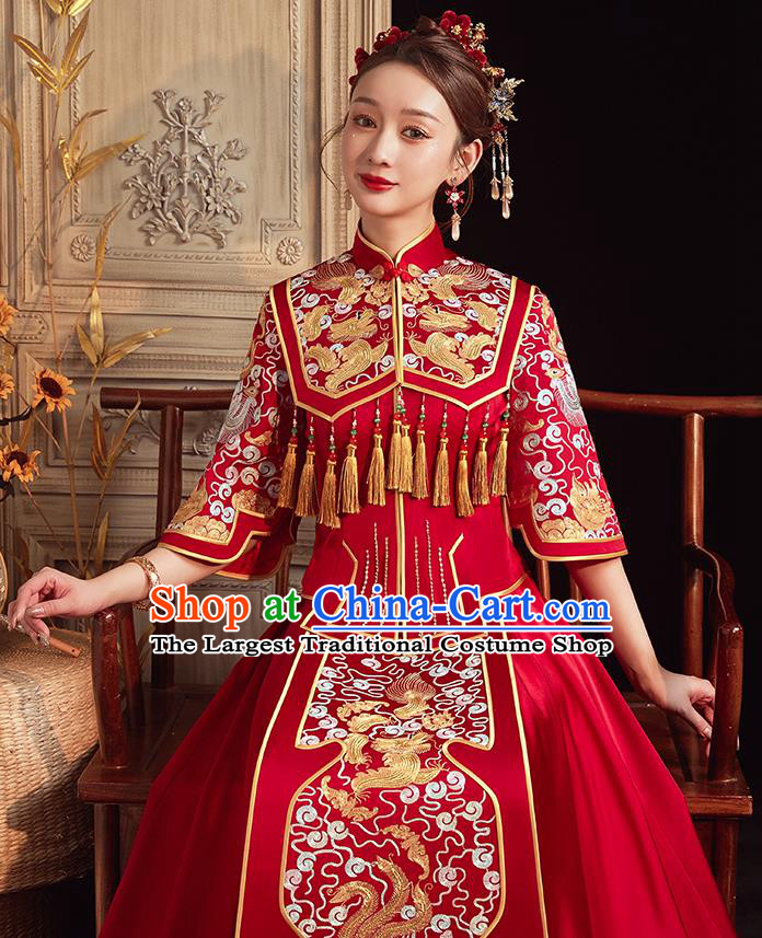 China Embroidered Bride Red Dress Toast Clothing Traditional Wedding Garment Costumes Classical Xiuhe Suits
