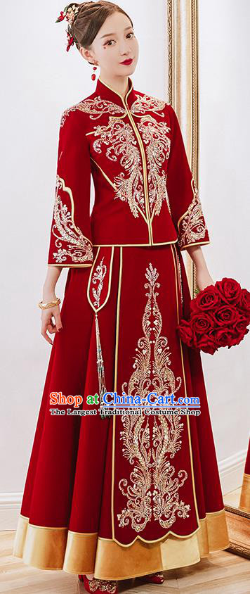 China Classical Xiuhe Suits Embroidered Bride Red Dress Toast Clothing Traditional Wedding Garment Costumes