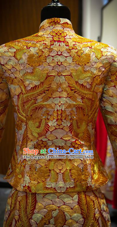 China Classical Golden Xiuhe Suits Embroidered Phoenix Dress Bride Toast Clothing Traditional Wedding Garment Costumes