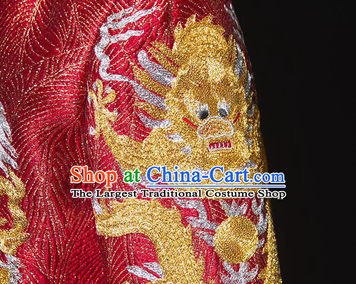 Chinese Tang Suit Embroidered Red Mandarin Jacket and Long Robe Ancient Bridegroom Clothing Traditional Wedding Male Xiuhe Uniforms