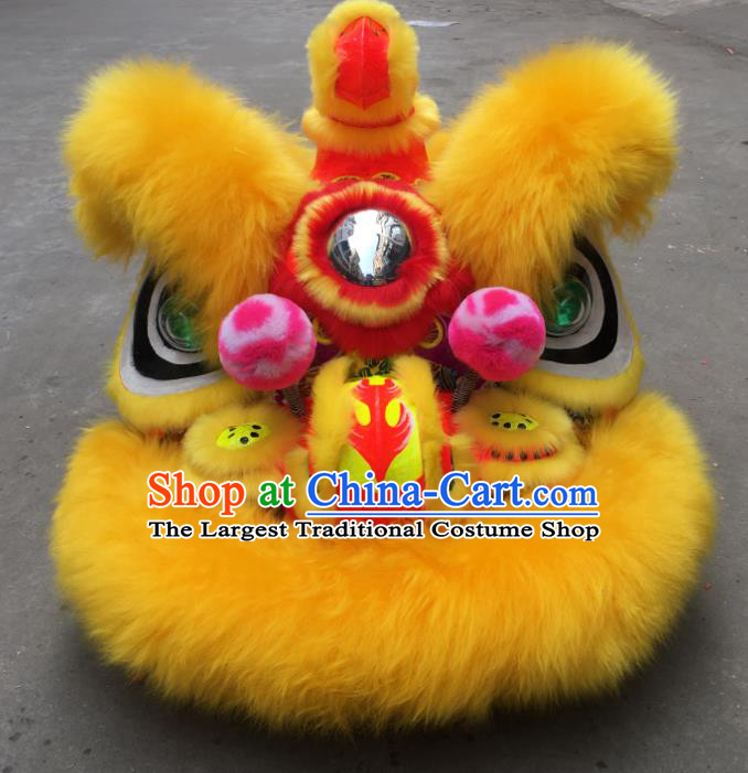 China Handmade Adults Yellow Fur Lion Head South Lion Dance Uniforms Spring Festival Lion Dancing Performance Costumes