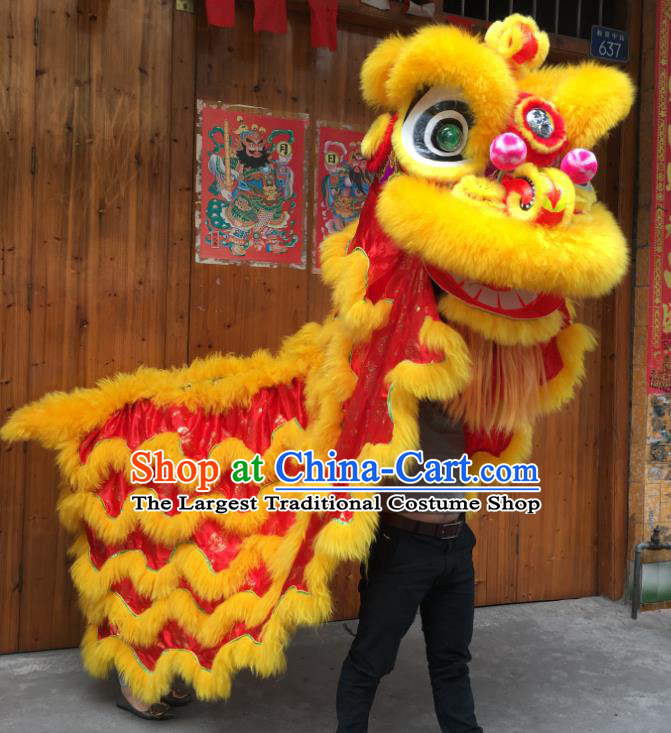 China Handmade Adults Yellow Fur Lion Head South Lion Dance Uniforms Spring Festival Lion Dancing Performance Costumes
