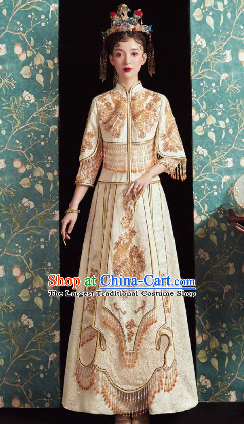 China Classical Wedding Garment Costumes Champagne Xiuhe Suits Bride Embroidered Dress Traditional Toast Clothing