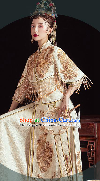 China Classical Wedding Garment Costumes Champagne Xiuhe Suits Bride Embroidered Dress Traditional Toast Clothing