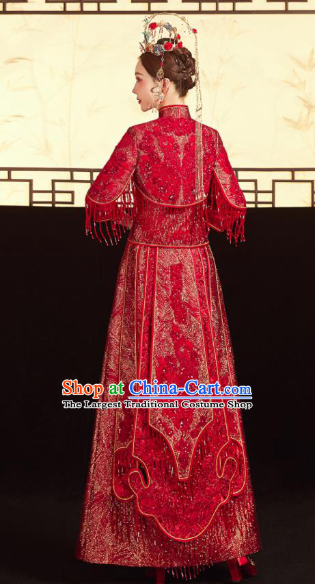 China Traditional Toast Clothing Classical Wedding Garment Costumes Red Xiuhe Suits Bride Embroidered Dress