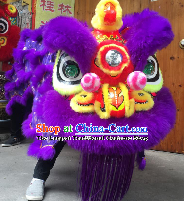 China South Lion Dance Uniforms Spring Festival Lion Dancing Performance Costumes Handmade Adults Purple Fur Lion Head