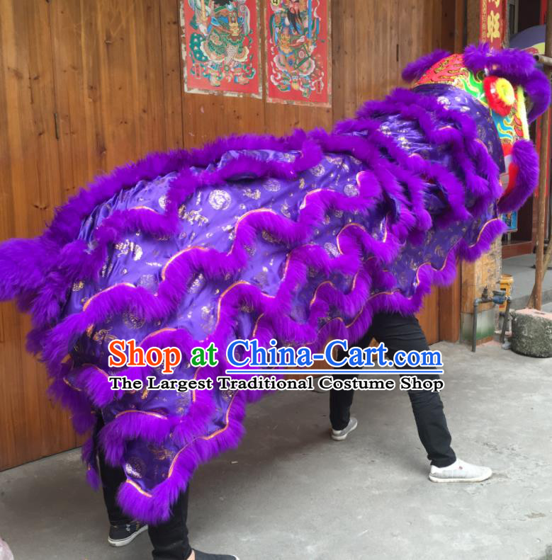 China South Lion Dance Uniforms Spring Festival Lion Dancing Performance Costumes Handmade Adults Purple Fur Lion Head