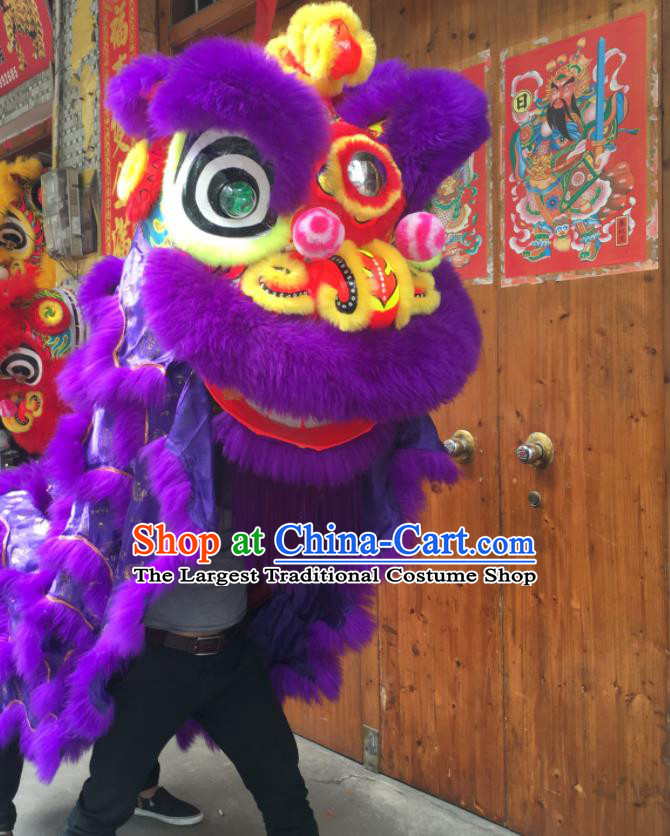 China South Lion Dance Uniforms Spring Festival Lion Dancing Performance Costumes Handmade Adults Purple Fur Lion Head