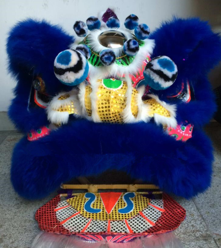 China Handmade Royalblue Fur Lion Head Southern Lion Dance Competition Costumes Spring Festival Lion Dancing Performance Uniforms