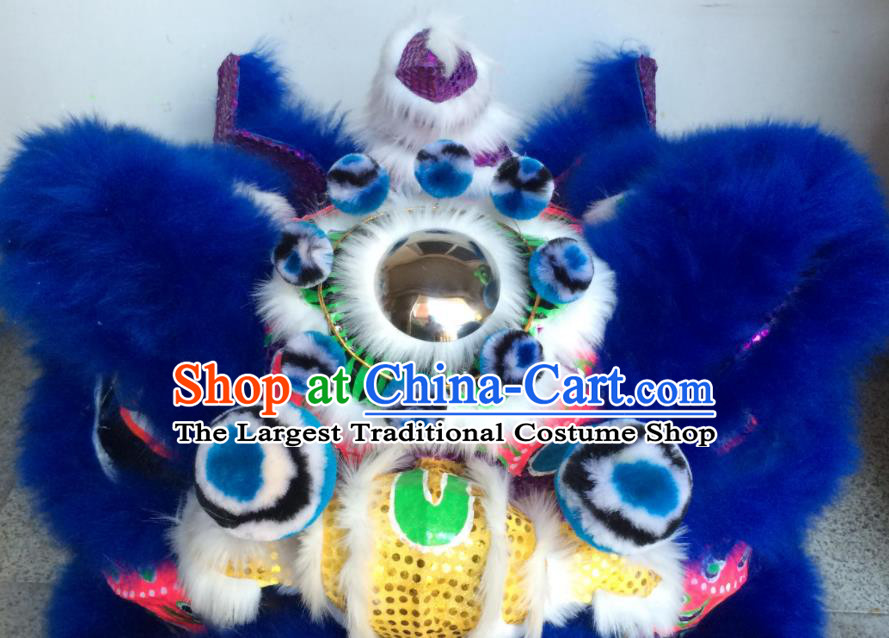 China Handmade Royalblue Fur Lion Head Southern Lion Dance Competition Costumes Spring Festival Lion Dancing Performance Uniforms