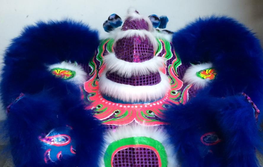 China Handmade Royalblue Fur Lion Head Southern Lion Dance Competition Costumes Spring Festival Lion Dancing Performance Uniforms