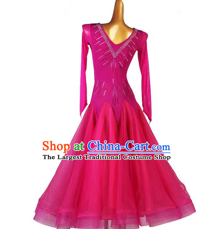 Professional International Dance Competition Costume Women Ballroom Dancing Clothing Waltz Dance Rosy Dress Modern Dance Apparel