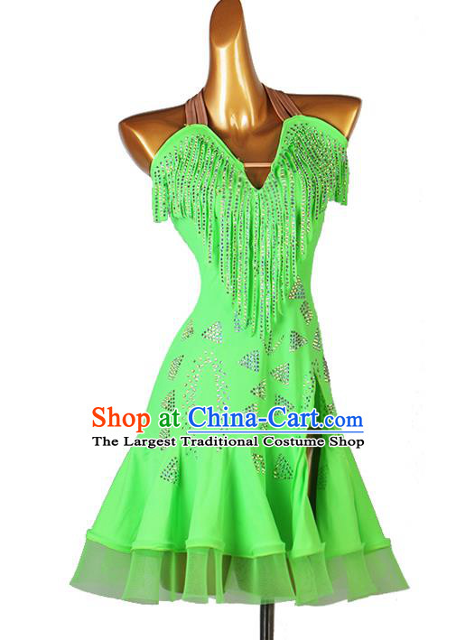 Professional Latin Dance Green Dress Ballroom Dancing Fashion Jitterbug Dance Competition Costume Women Cha Cha Clothing