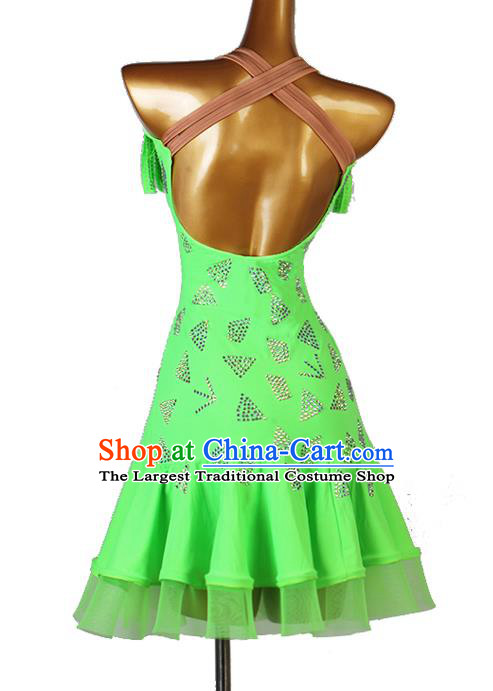 Professional Latin Dance Green Dress Ballroom Dancing Fashion Jitterbug Dance Competition Costume Women Cha Cha Clothing