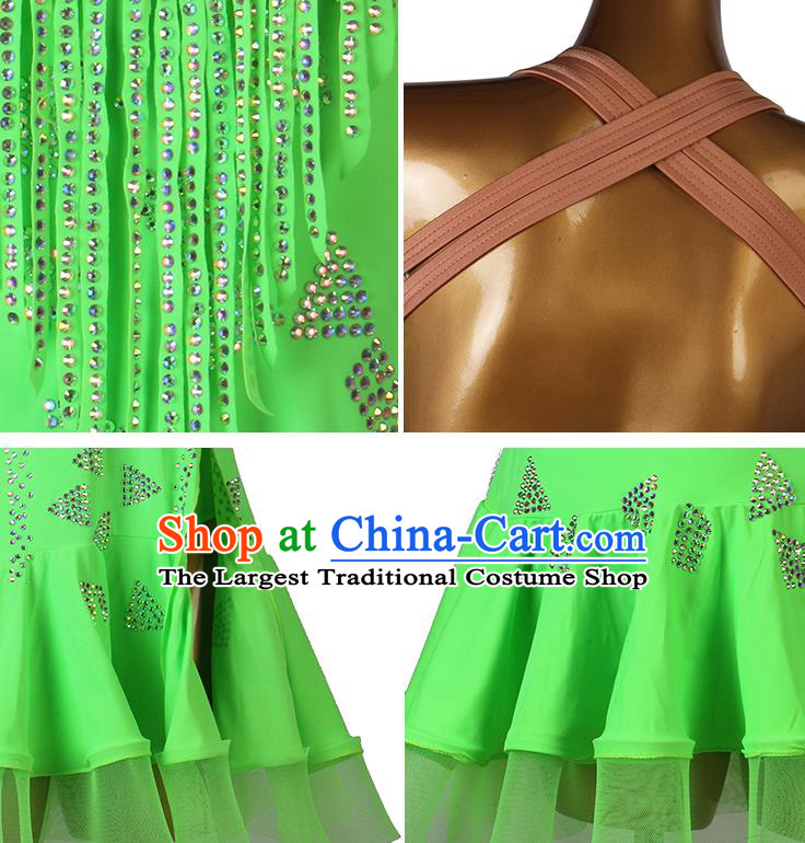 Professional Latin Dance Green Dress Ballroom Dancing Fashion Jitterbug Dance Competition Costume Women Cha Cha Clothing