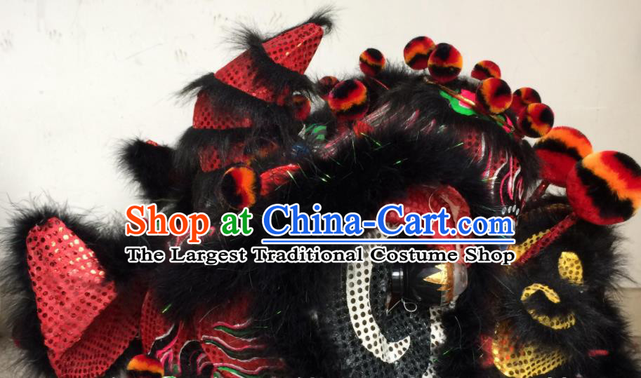 China Spring Festival Lion Dancing Performance Uniforms Handmade Black Fur Lion Head Southern Lion Dance Competition Costumes