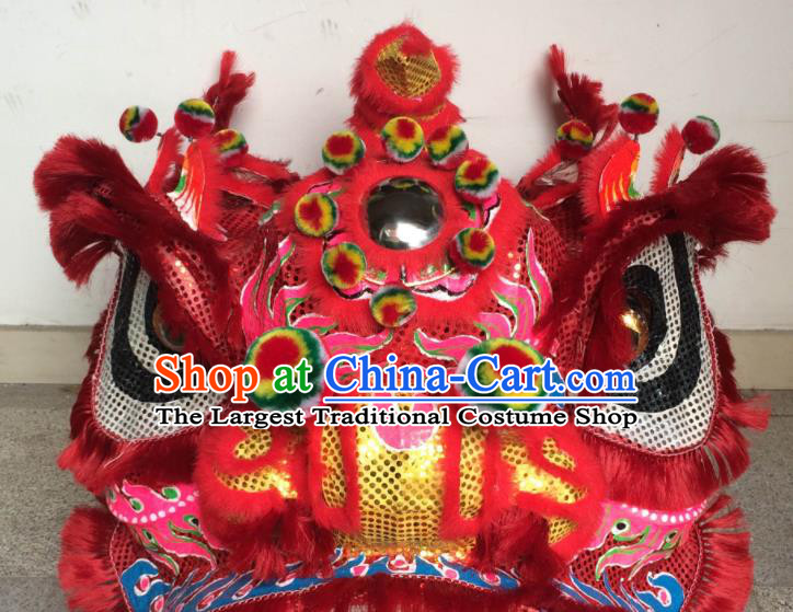 China Southern Lion Dance Competition Costumes Spring Festival Lion Dancing Performance Uniforms Handmade Red Fur Lion Head