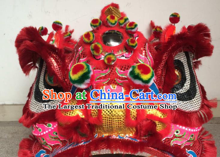 China Southern Lion Dance Competition Costumes Spring Festival Lion Dancing Performance Uniforms Handmade Red Fur Lion Head