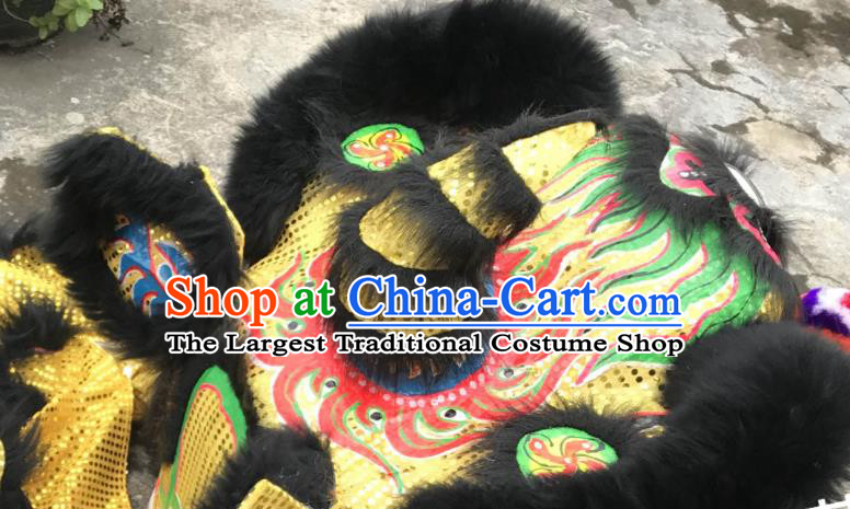 China Handmade Black Fur Lion Head Southern Lion Dance Competition Uniforms Spring Festival Lion Dancing Performance Costumes