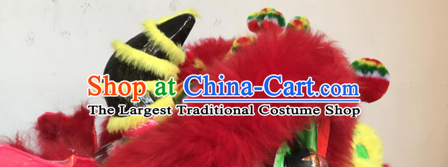 China Spring Festival Lion Dancing Performance Costumes Handmade Red Fur Lion Head Southern Lion Dance Competition Uniforms