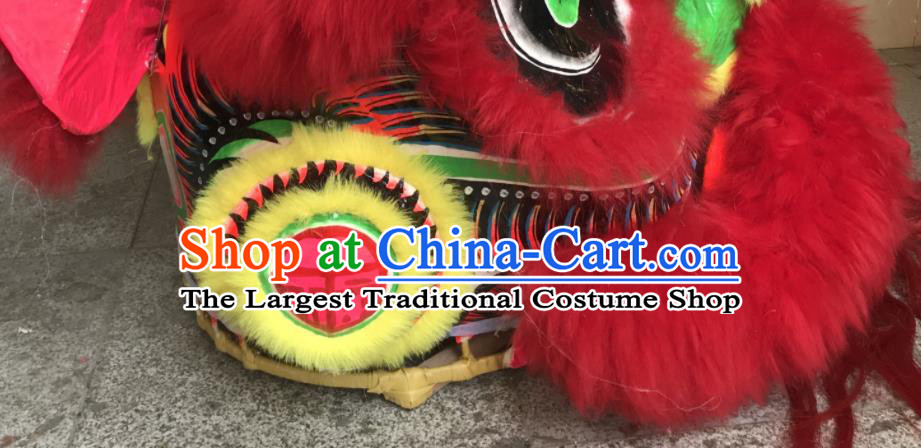 China Spring Festival Lion Dancing Performance Costumes Handmade Red Fur Lion Head Southern Lion Dance Competition Uniforms