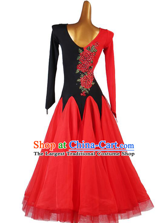 Professional Modern Dance Red Dress Ballroom Dancing Fashion Waltz Dance Costume Women International Dance Competition Clothing