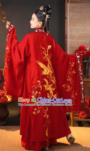 China Traditional Wedding Hanfu Garments Ancient Princess Embroidered Red Dress Jin Dynasty Bride Historical Clothing Complete Set