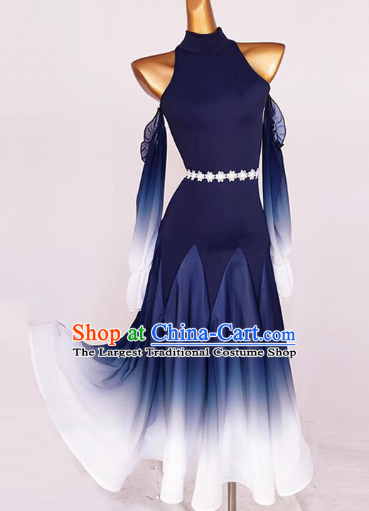 Professional Modern Dance Navy Dress Ballroom Dancing Fashion International Dance Costume Women Waltz Dance Competition Clothing